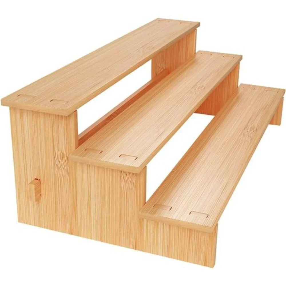 3 tier bamboo spice rack organizer kitchen cabinet pantry shelf storage jars can